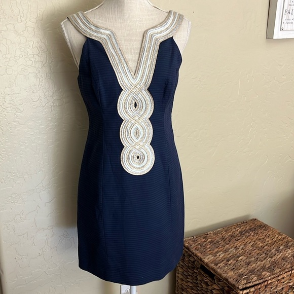 LILLY PULITZER Valli Embroidered Soutache Slip Dress - True Navy- Size 4 - Picture 4 of 13